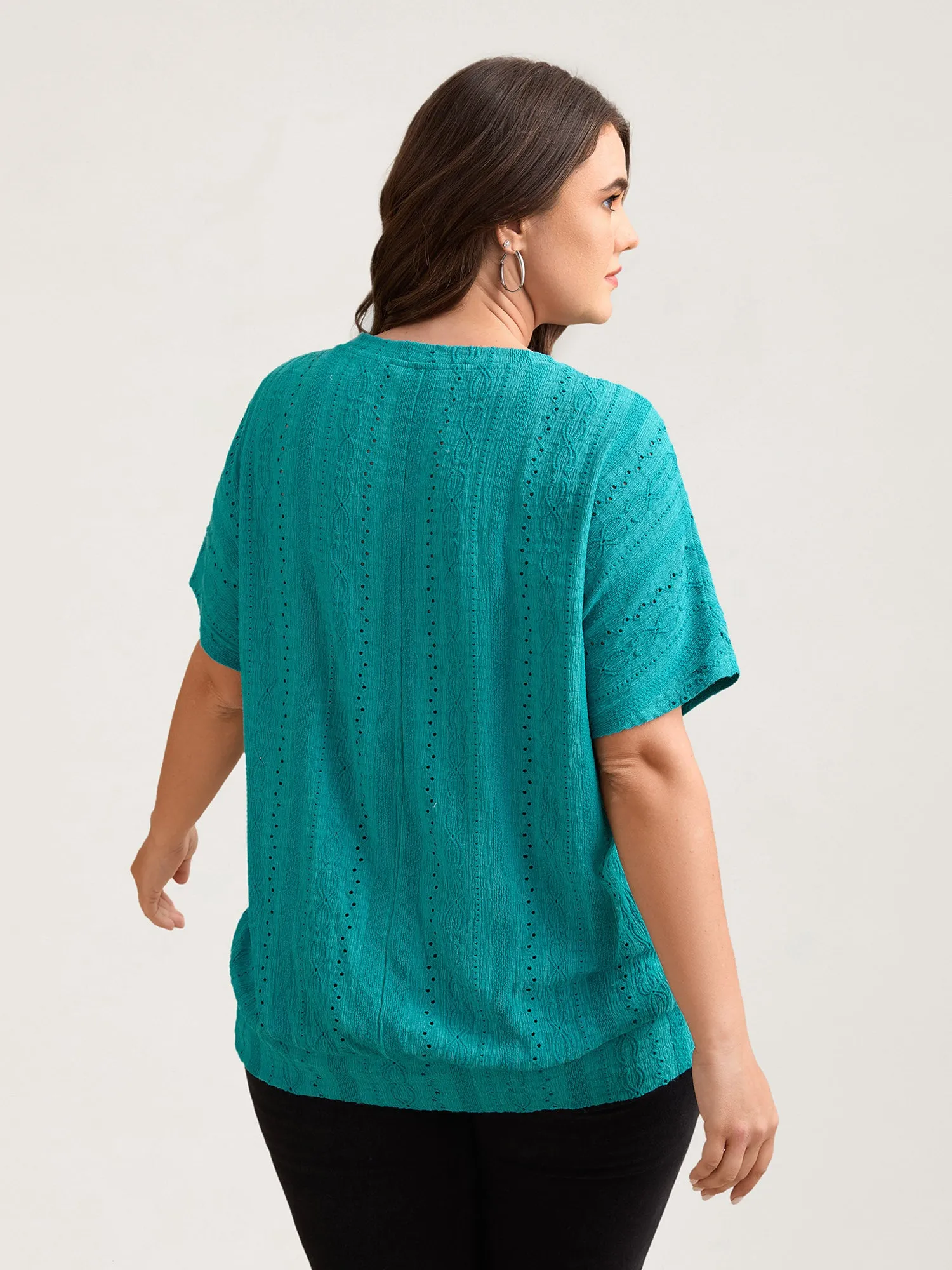 Eyelet Trim Stretchy Textured Plain Top sold by Bloomchic product image thumbnail 3