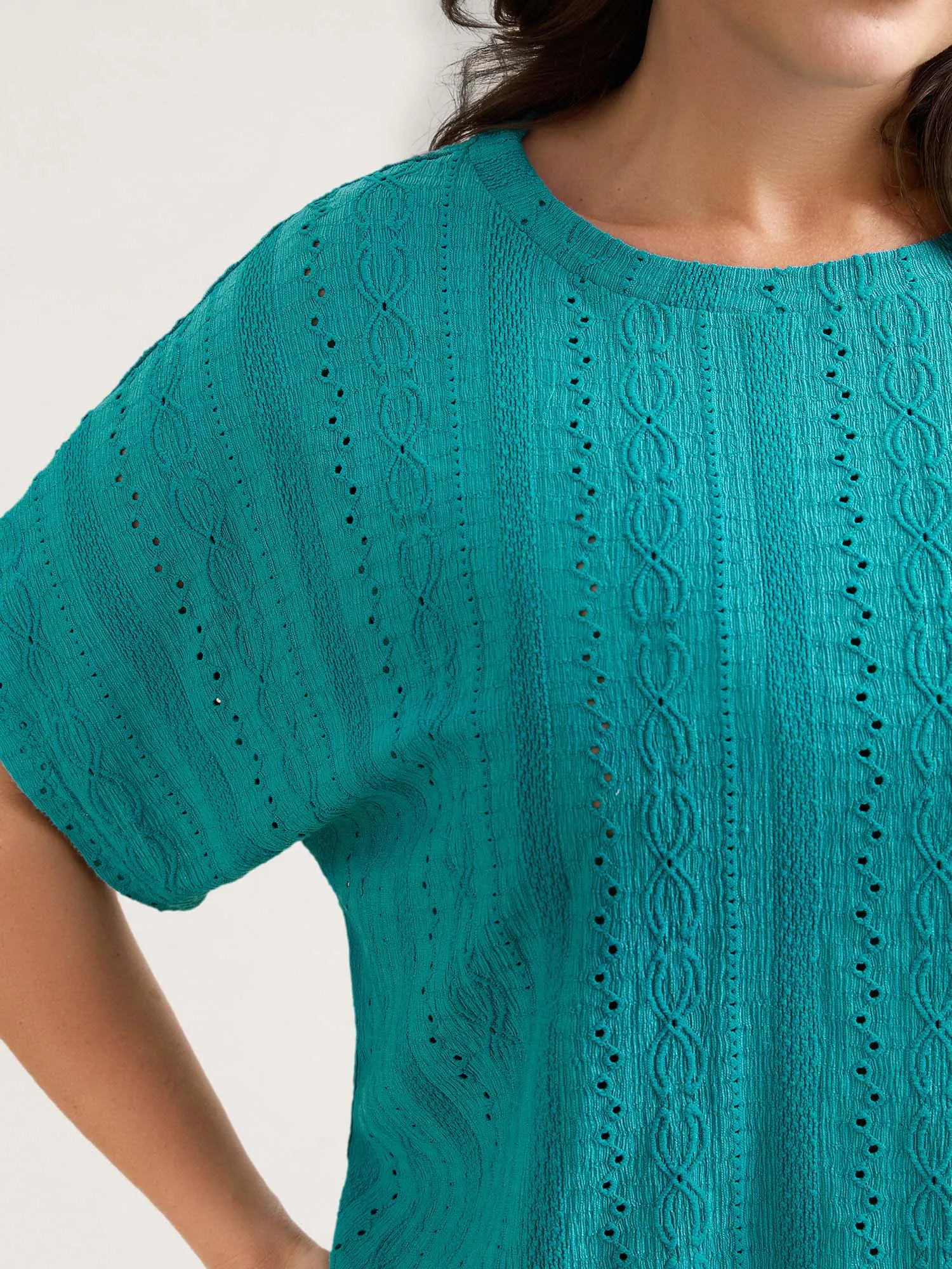 Eyelet Trim Stretchy Textured Plain Top sold by Bloomchic product image thumbnail 5