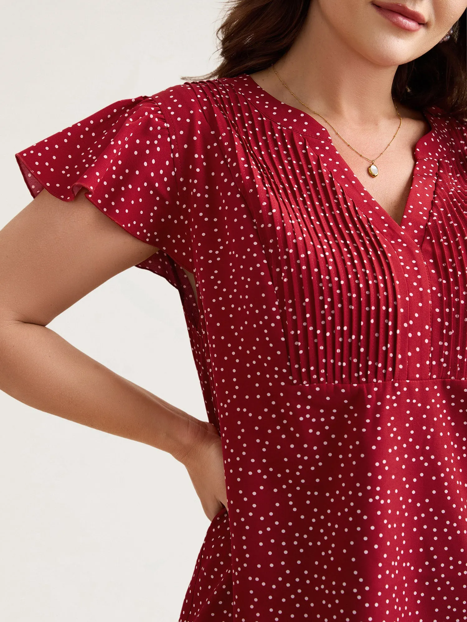 Polka Dot Print Toothpick Pleat Blouse sold by Bloomchic
