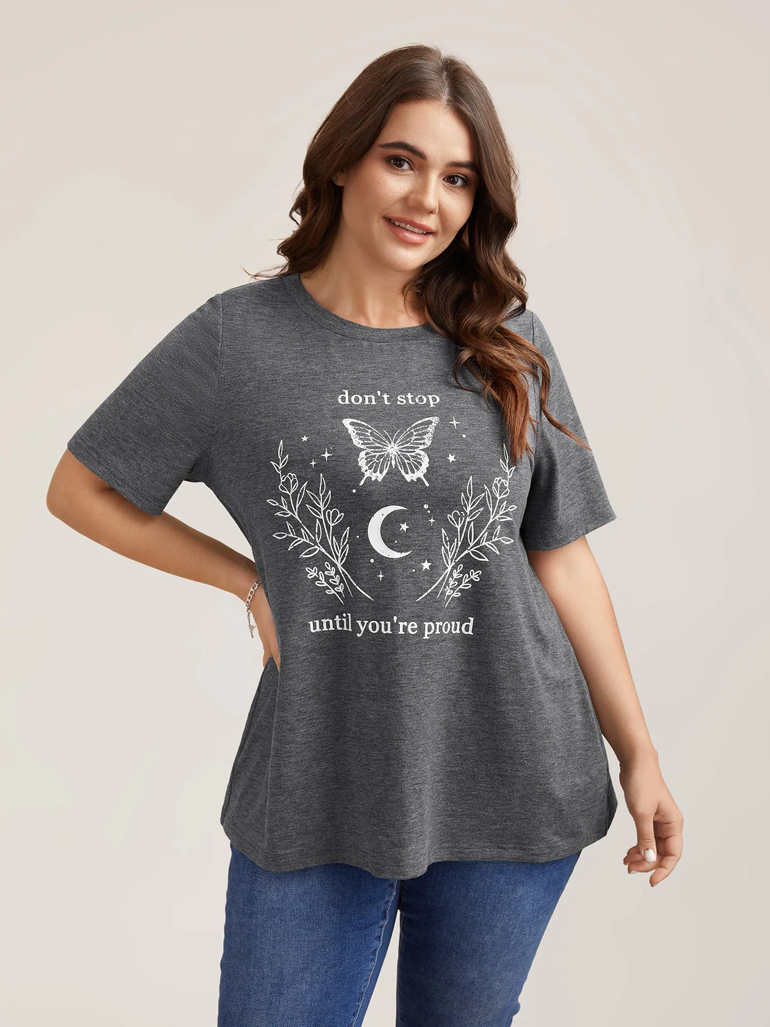 Positive Vibes Print Crew Neck T-Shirt sold by Bloomchic product image thumbnail 2