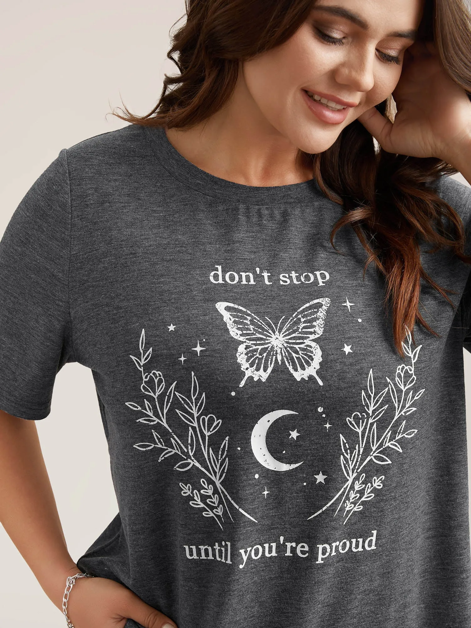 Positive Vibes Print Crew Neck T-Shirt sold by Bloomchic