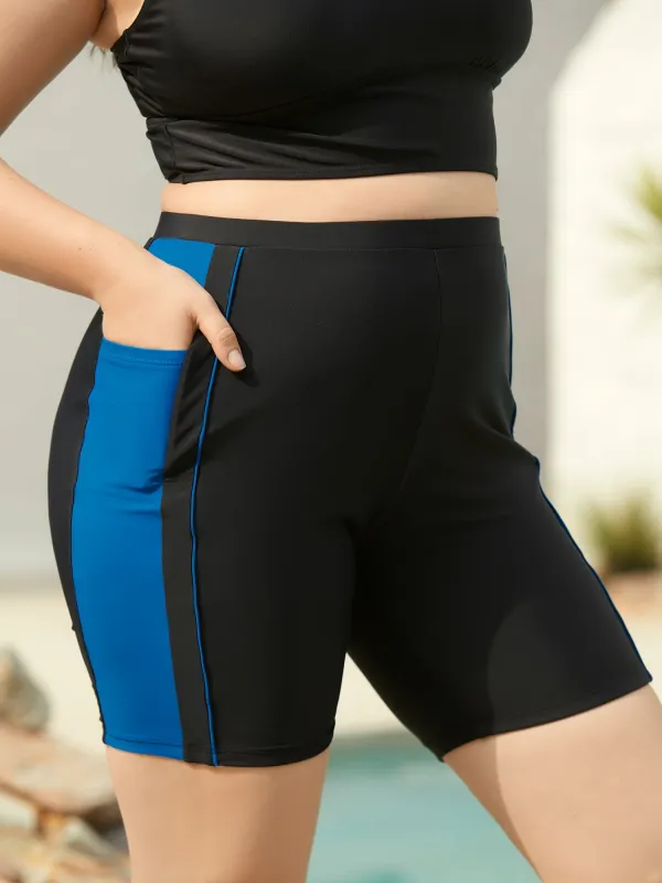 Color Block Spliced Pockets Swim Bottoms sold by Bloomchic