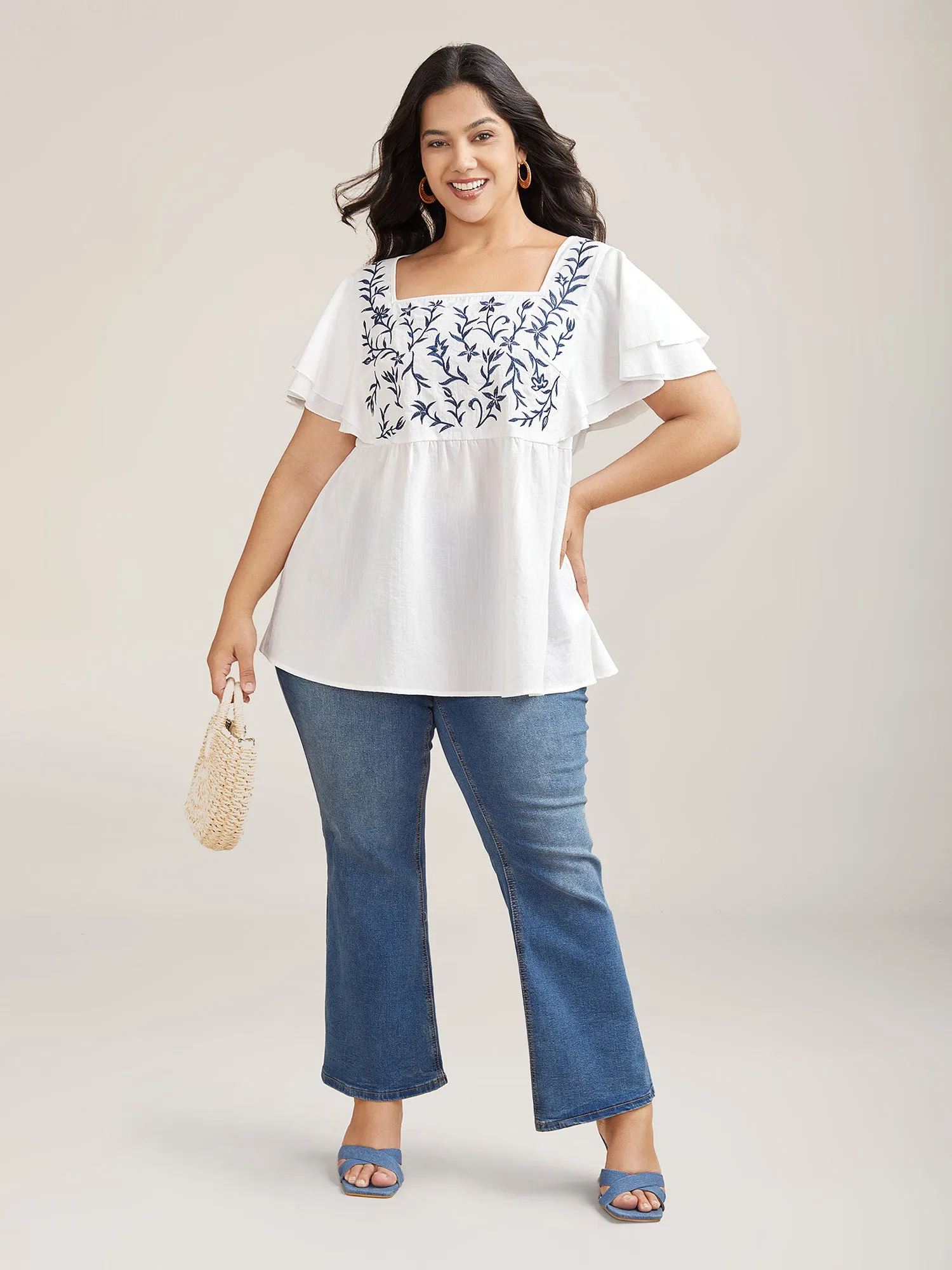 Embroidered Layered Flutter Sleeve Blouse sold by Bloomchic product image thumbnail 2