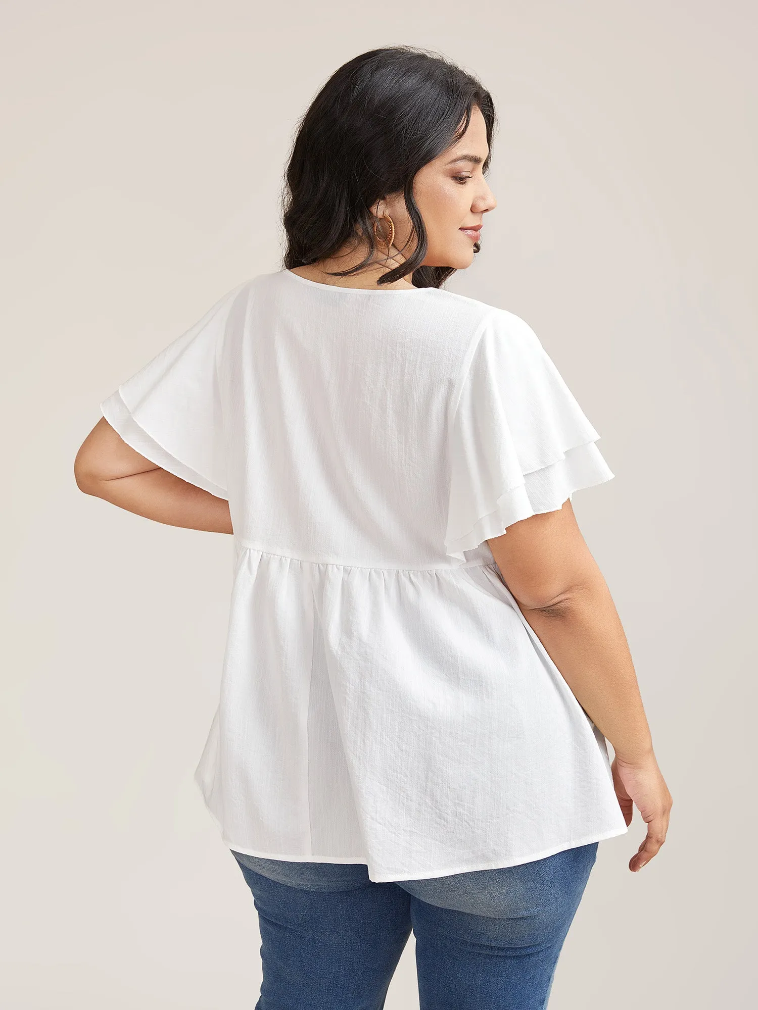 Embroidered Layered Flutter Sleeve Blouse sold by Bloomchic product image thumbnail 4