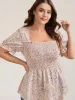 Floral Print Shirred Bodice Peplum Top sold by Bloomchic