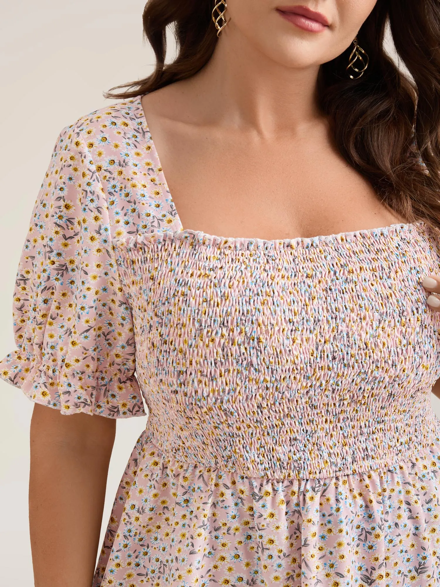 Floral Print Shirred Bodice Peplum Top sold by Bloomchic product image thumbnail 3