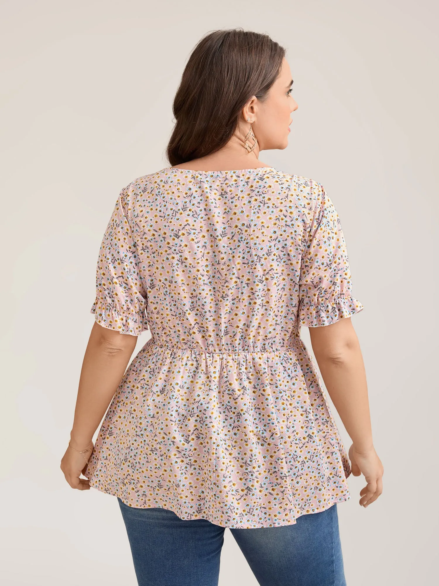 Floral Print Shirred Bodice Peplum Top sold by Bloomchic product image thumbnail 4