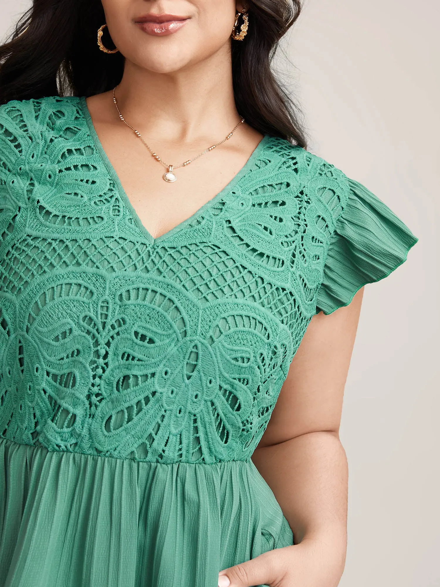Lace Cut-Out Flutter Sleeve Midi Dress sold by Bloomchic product image thumbnail 2