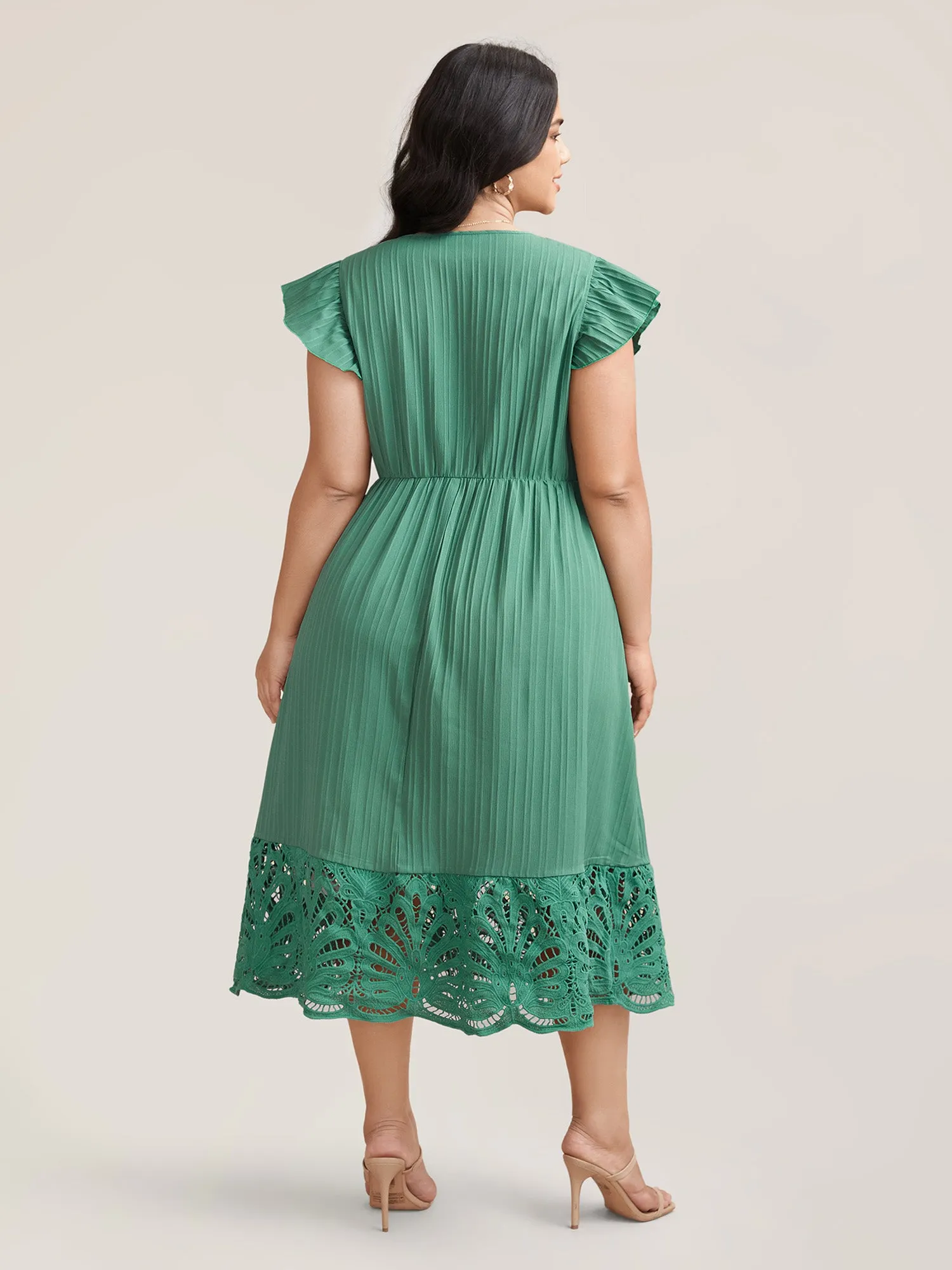 Lace Cut-Out Flutter Sleeve Midi Dress sold by Bloomchic product image thumbnail 4