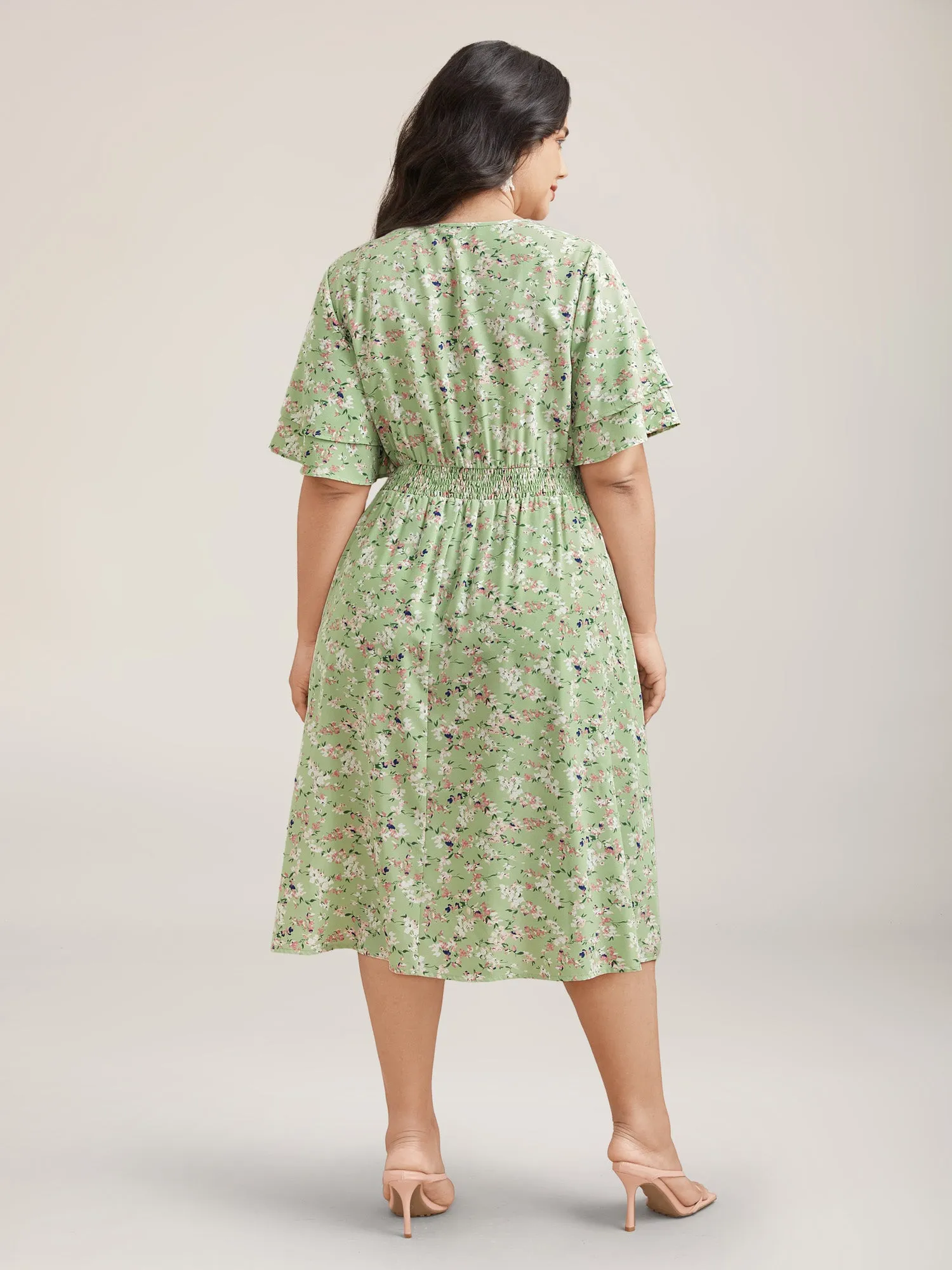 Floral Print Shirred Waist Layered Sleeve Dress sold by Bloomchic product image thumbnail 4