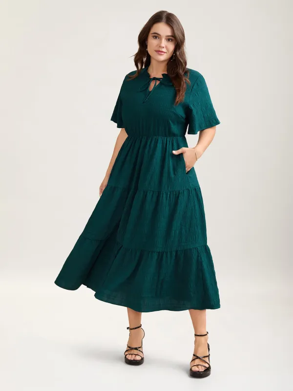 Stretchy Waist Frill Trim Pockets Midi Dress sold by Bloomchic