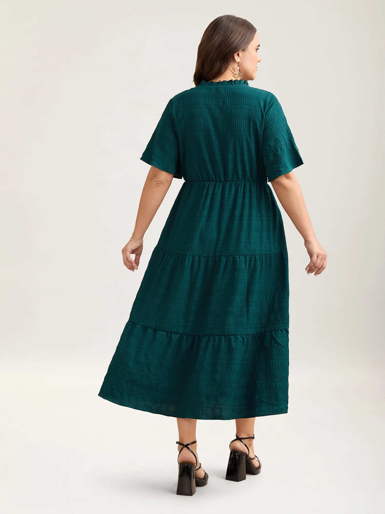 Stretchy Waist Frill Trim Pockets Midi Dress sold by Bloomchic product image thumbnail 4