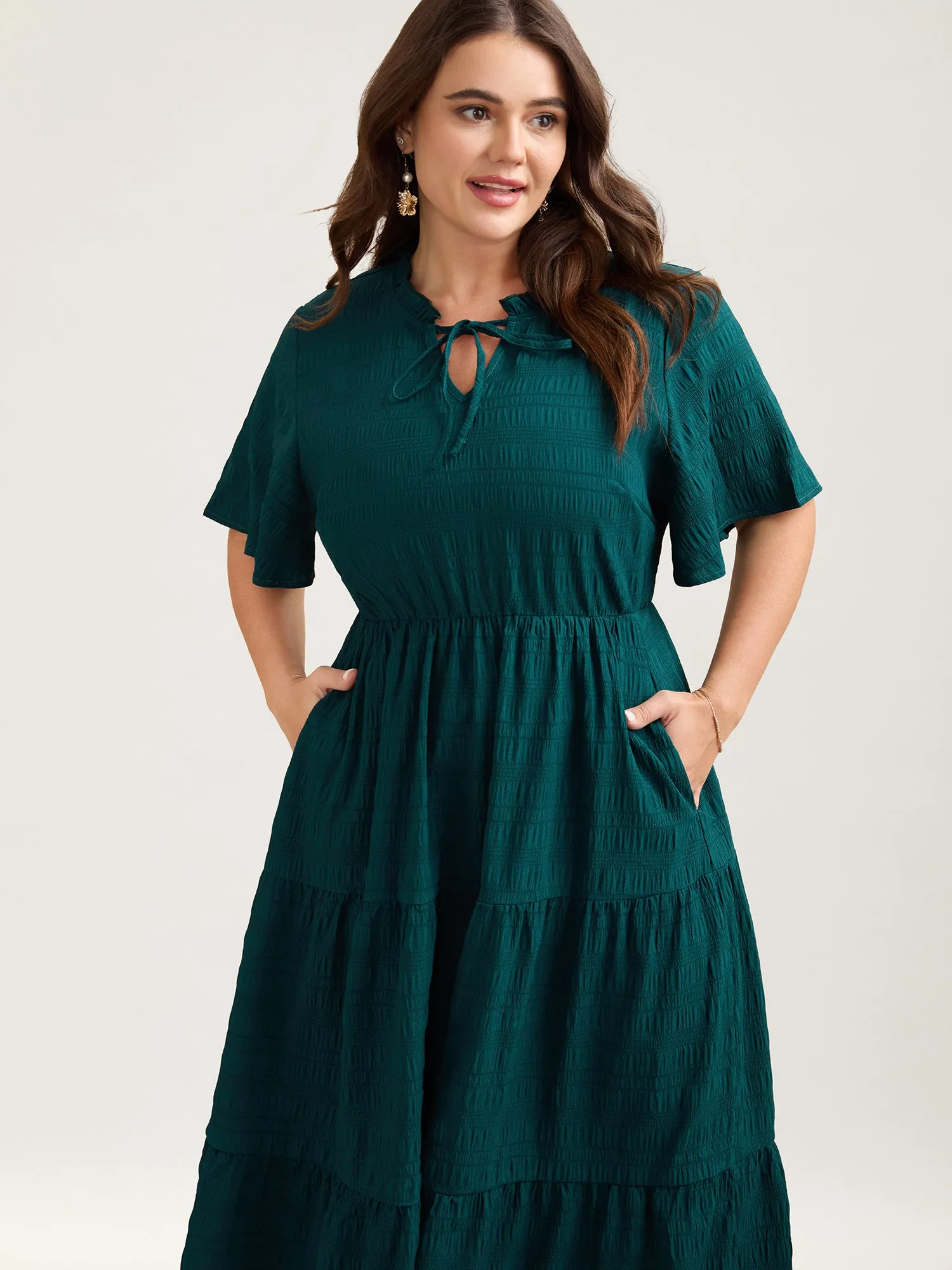 Stretchy Waist Frill Trim Pockets Midi Dress sold by Bloomchic product image thumbnail 3