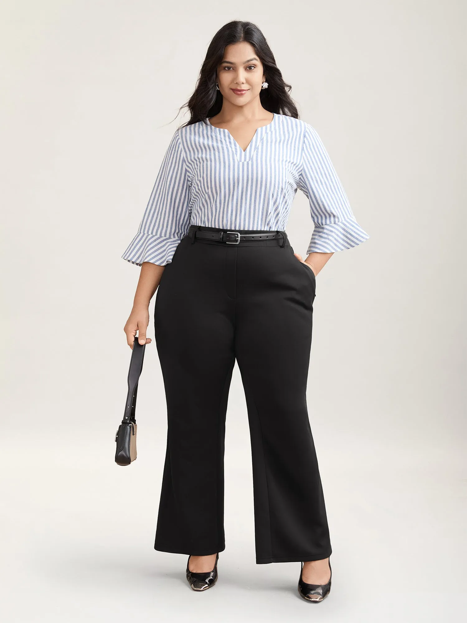 Stretchy Waist Zipper Pocket Flared Pants sold by Bloomchic product image thumbnail 3