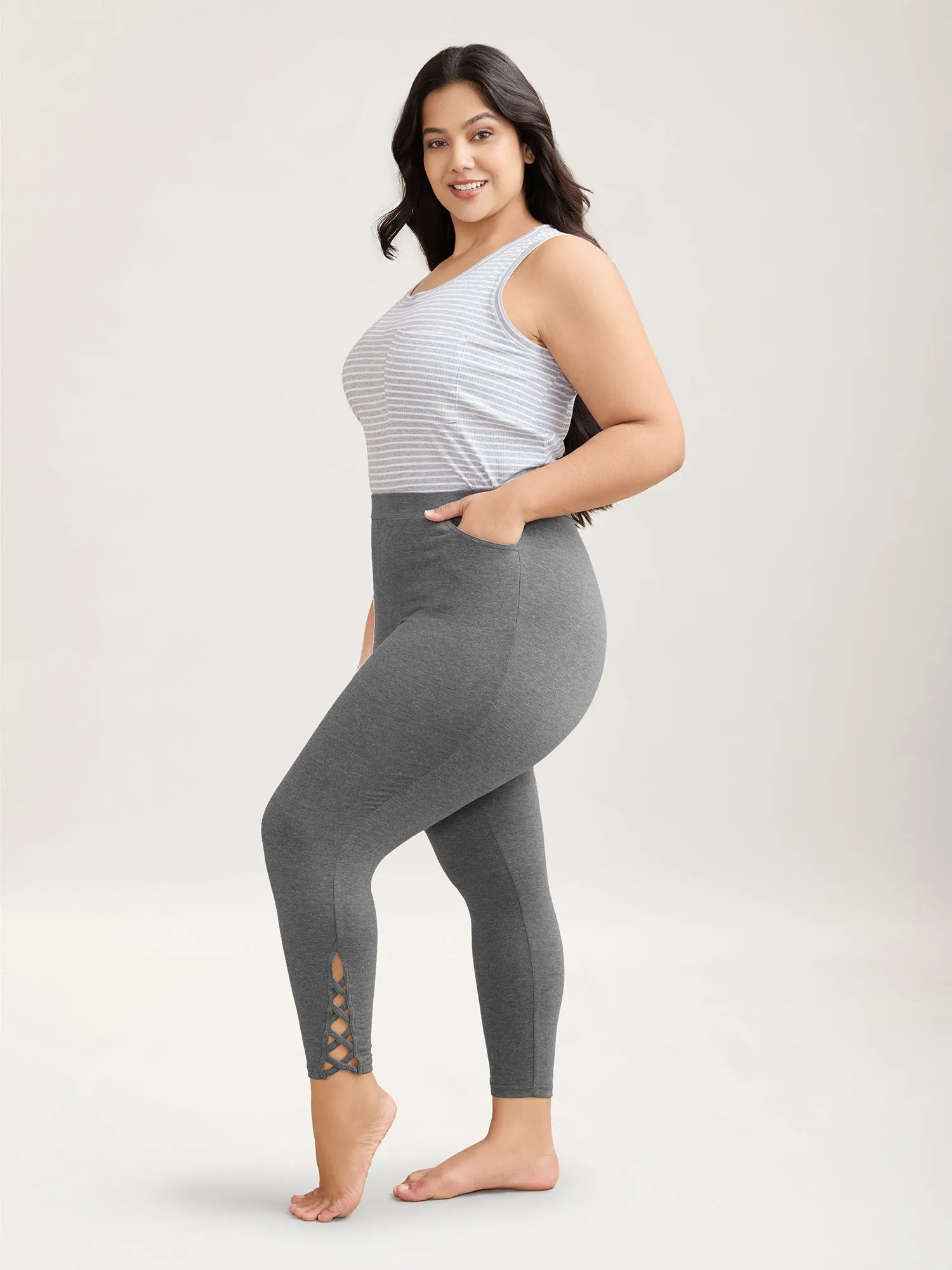 Heathered Mid-Rise Skinny-Fit Leggings sold by Bloomchic product image thumbnail 2