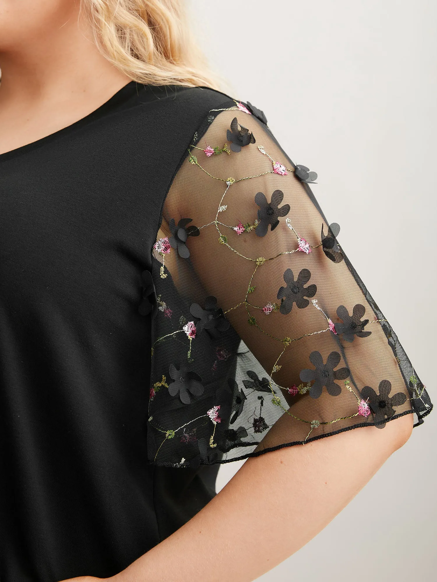 Sheer Mesh Sleeve Stretchy T-Shirt sold by Bloomchic product image thumbnail 4