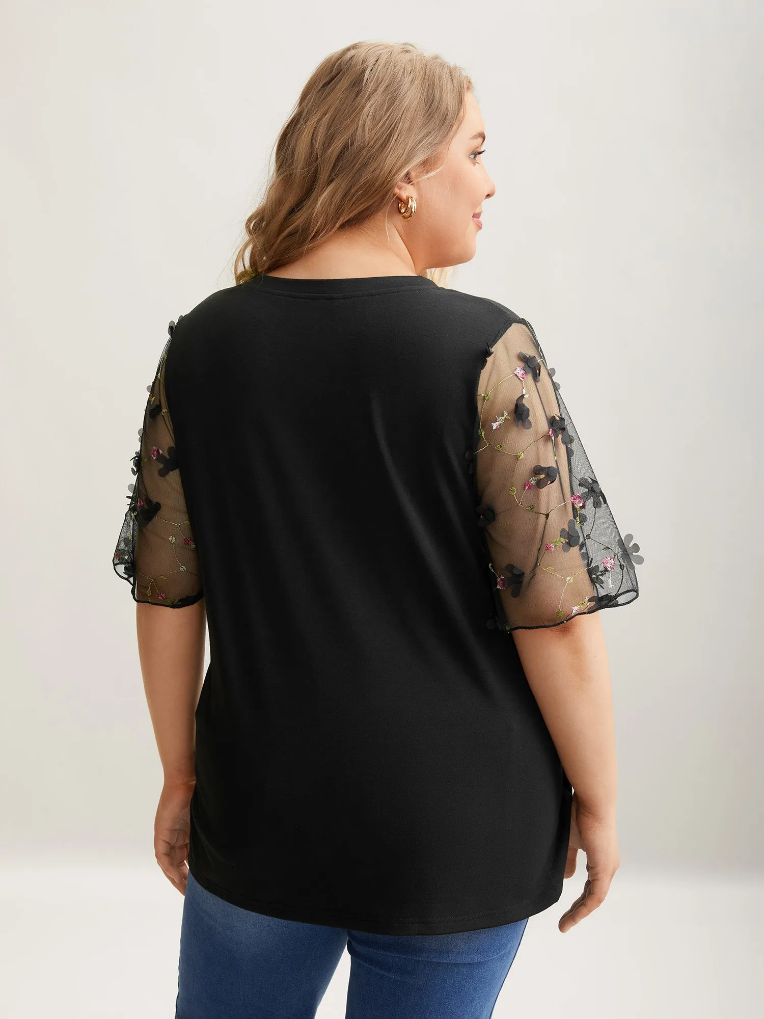 Sheer Mesh Sleeve Stretchy T-Shirt sold by Bloomchic product image thumbnail 2
