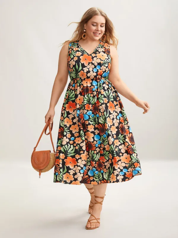 Multi-Color Floral Print Sleeveless Midi Dress sold by Bloomchic