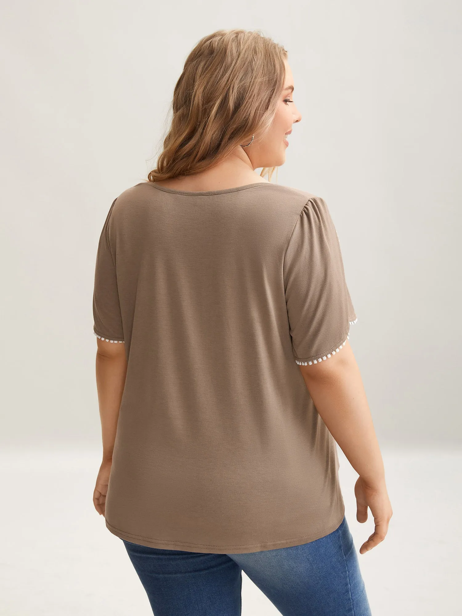 Petal Sleeve Lace Button Solid T-Shirt sold by Bloomchic product image thumbnail 4