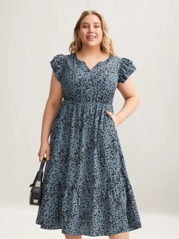 Leopard Print Flutter Sleeve Tiered Midi Dress sold by Bloomchic