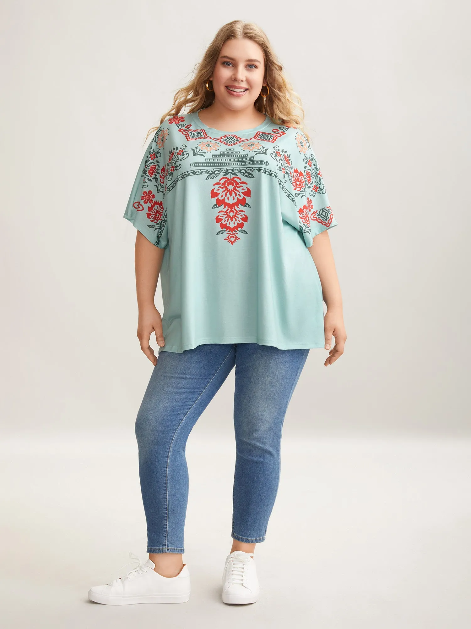 Boho Print Stretchy Half Sleeve T-Shirt sold by Bloomchic product image thumbnail 3