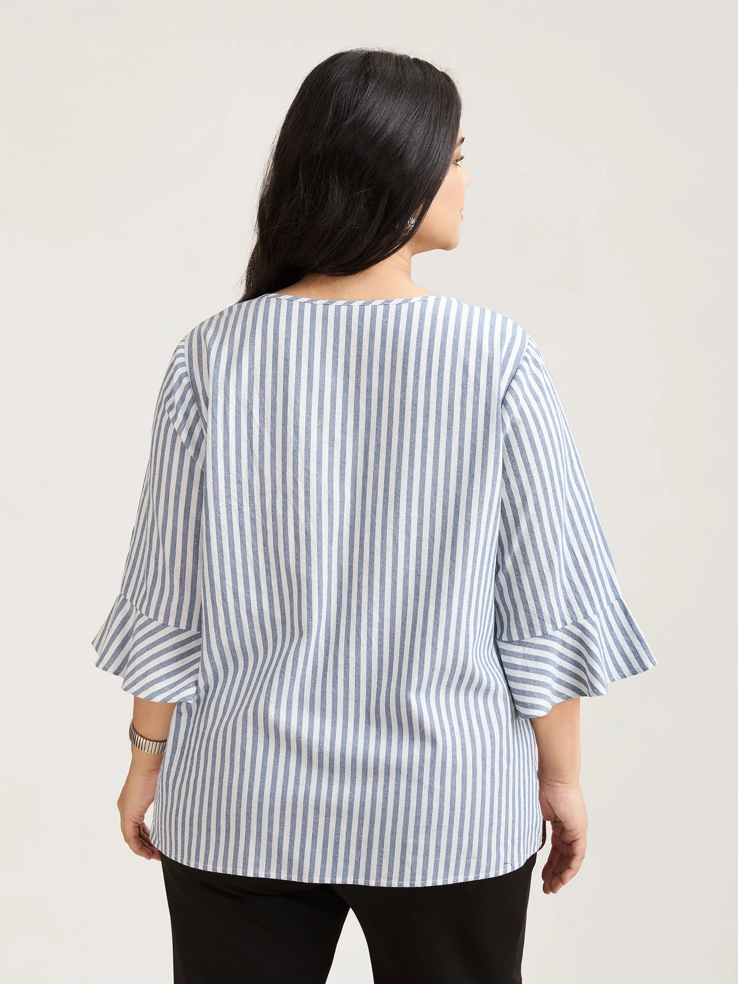 Striped Split Neck Flared Sleeve Shirt sold by Bloomchic product image thumbnail 4