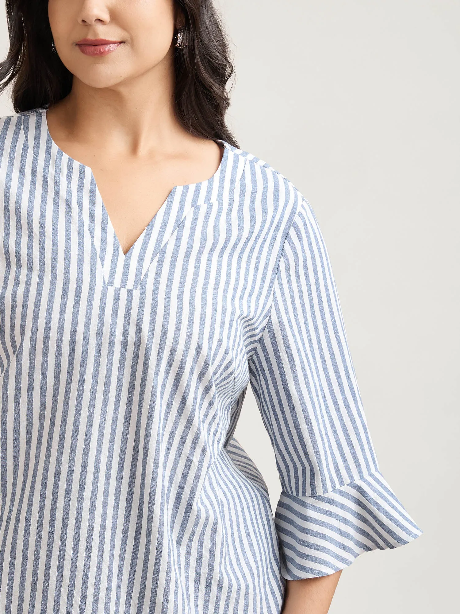 Striped Split Neck Flared Sleeve Shirt sold by Bloomchic product image thumbnail 3