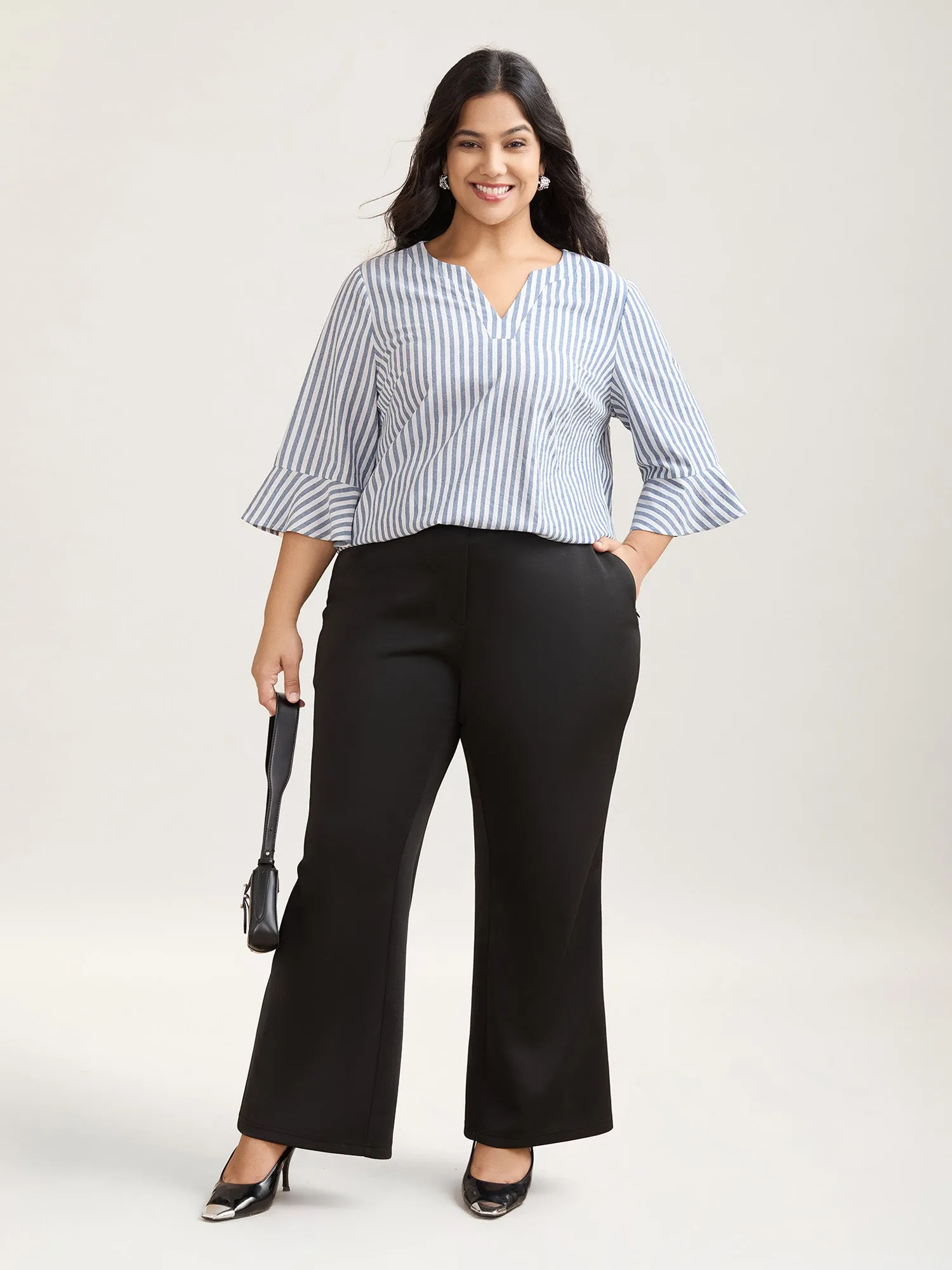 Striped Split Neck Flared Sleeve Shirt sold by Bloomchic product image thumbnail 2