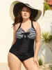 Striped Adjustable Bust-Tie One-Piece Swimsuit sold by Bloomchic