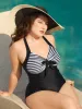 Striped Adjustable Bust-Tie One-Piece Swimsuit sold by Bloomchic