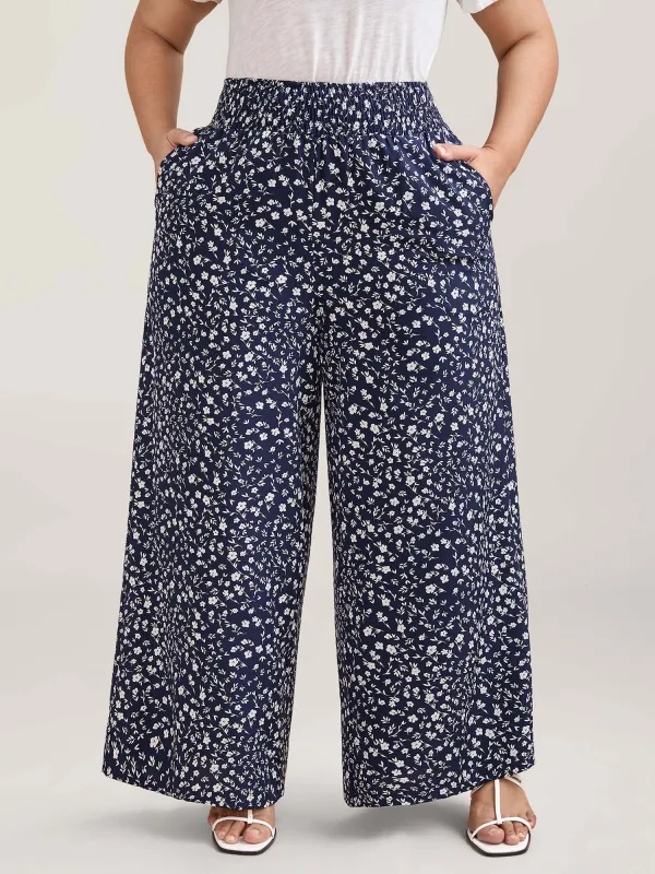 Ditsy Floral Print Shirred Wide-Leg Pants sold by Bloomchic