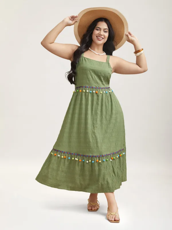 Multi-Color Tassels Textured Tiered Midi Dress sold by Bloomchic