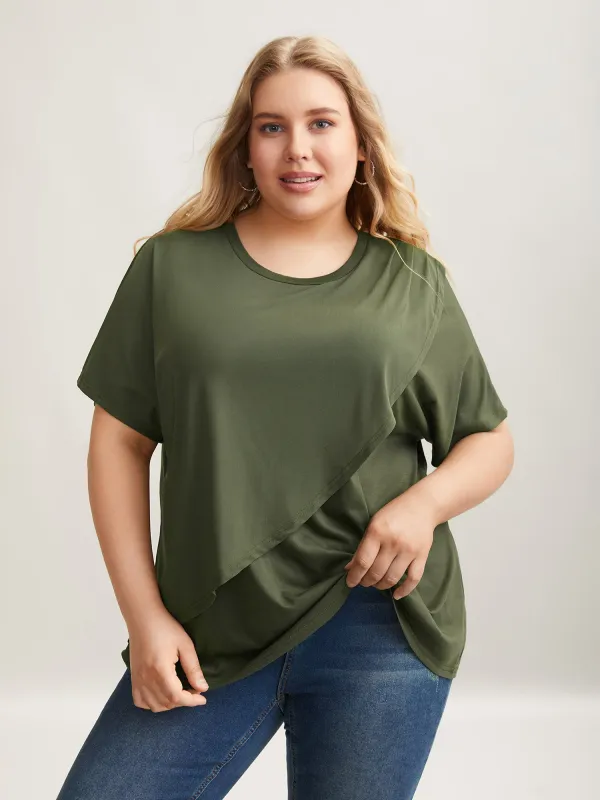 Stretchy Overlap Hem Mesh Plain Top sold by Bloomchic