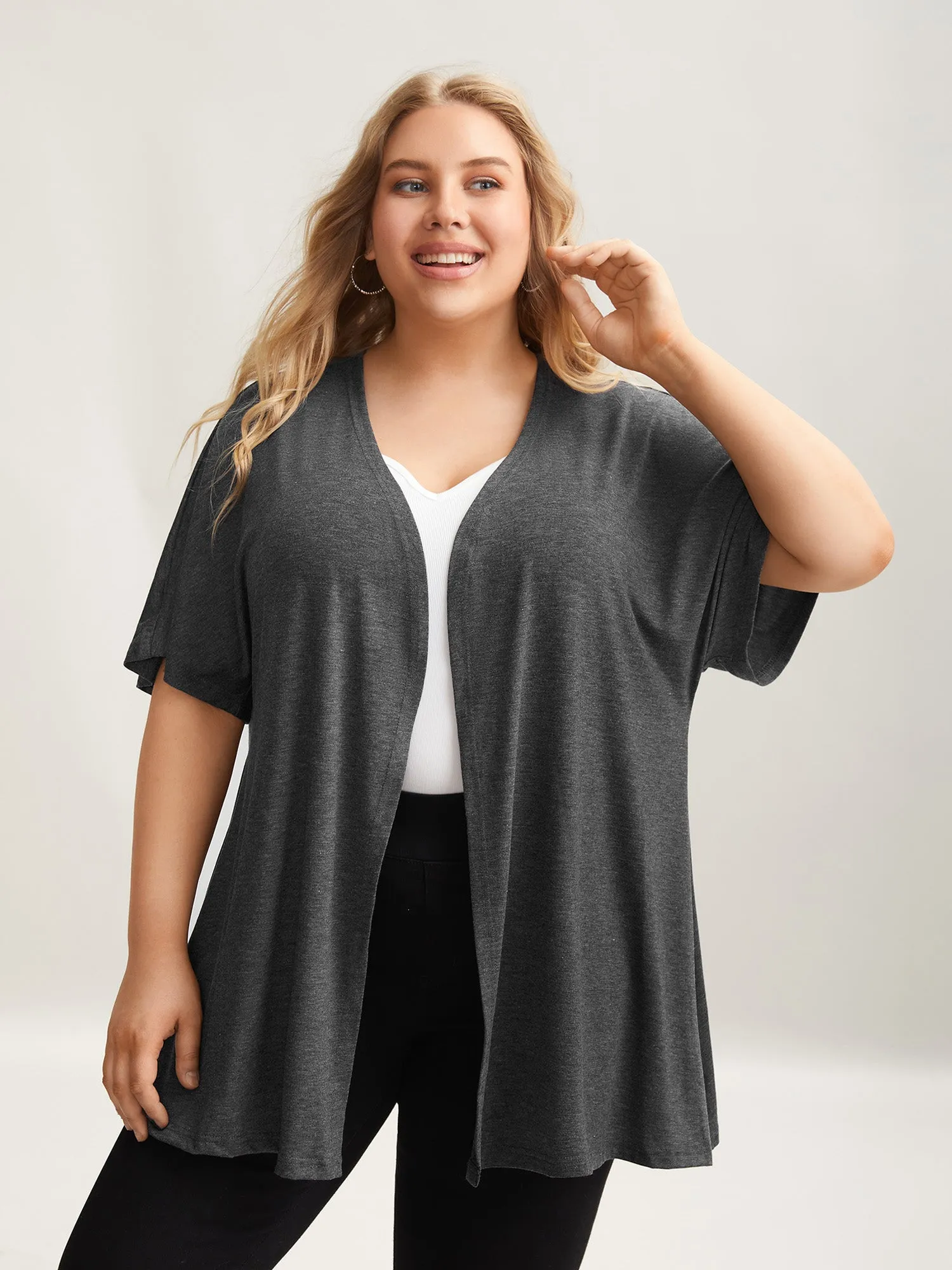 Flared Sleeve Open-Front Kimono Cardigan sold by Bloomchic