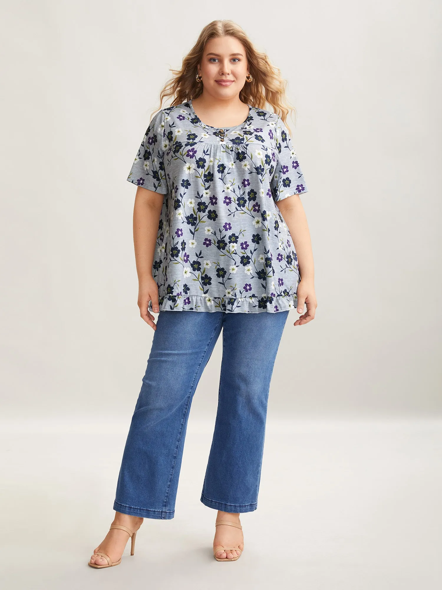 Floral Print Frill Trim Knit Top sold by Bloomchic product image thumbnail 3