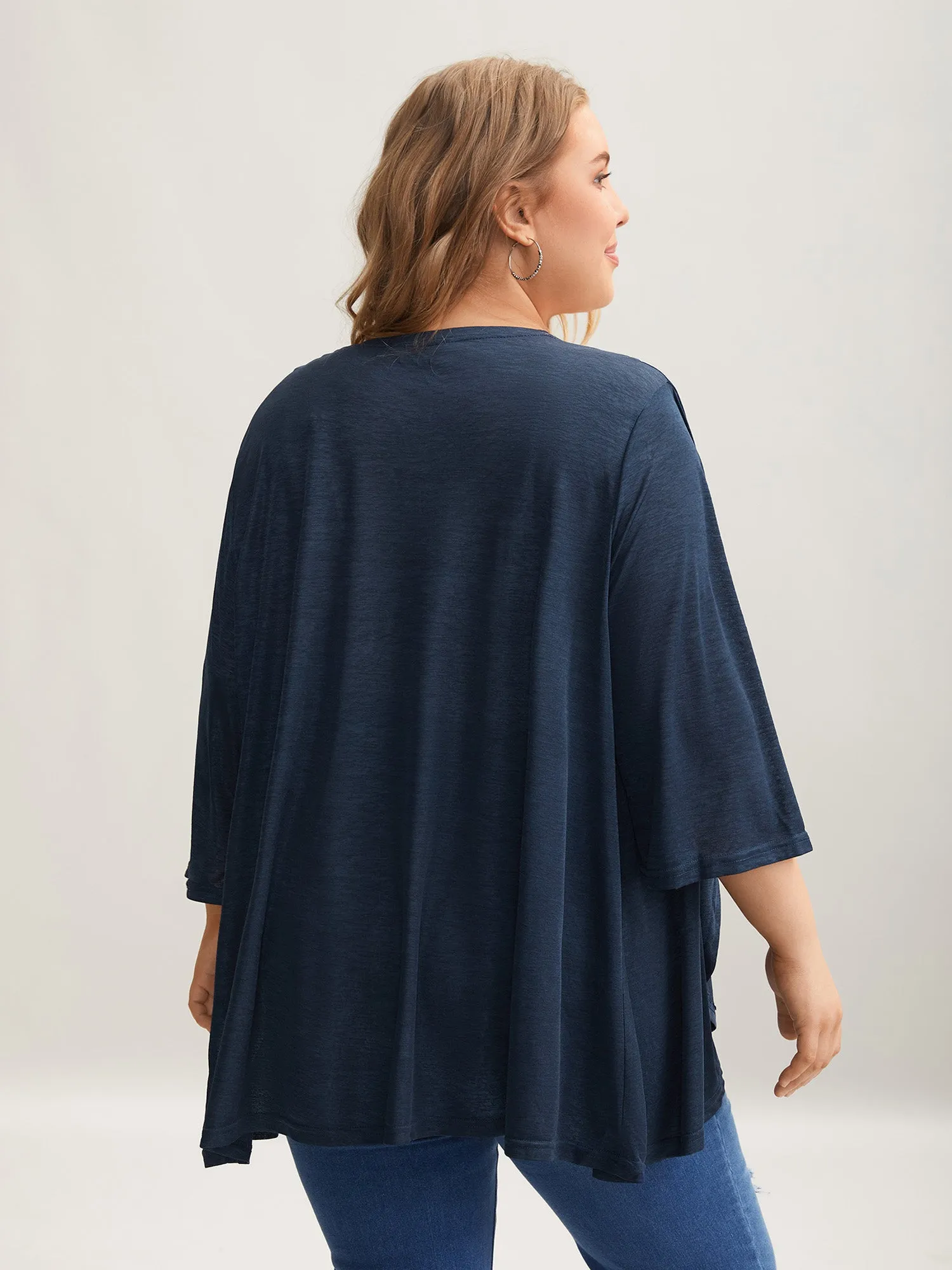 Textured Arc Hem Open-Front Kimono Cardigan sold by Bloomchic product image thumbnail 4