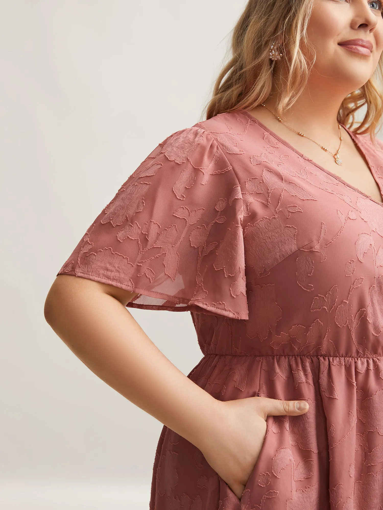 Textured Surplice Neck Flared Sleeve Midi Dress sold by Bloomchic product image thumbnail 2