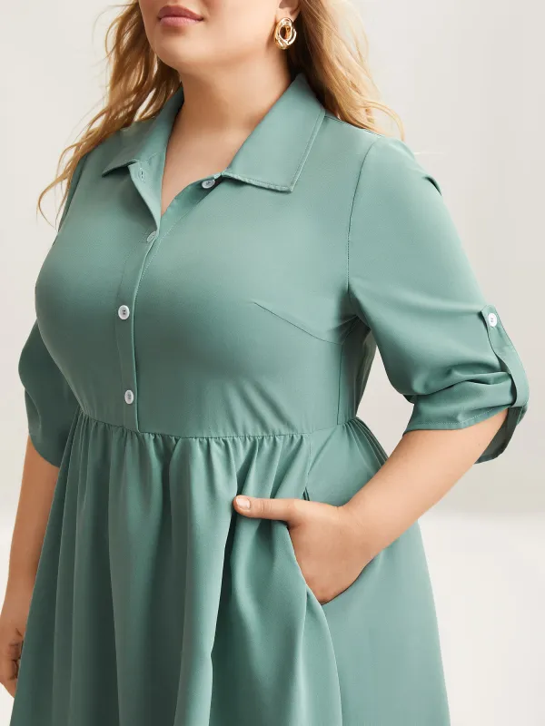 Shirt Collar Front Button Placket Midi Dress sold by Bloomchic