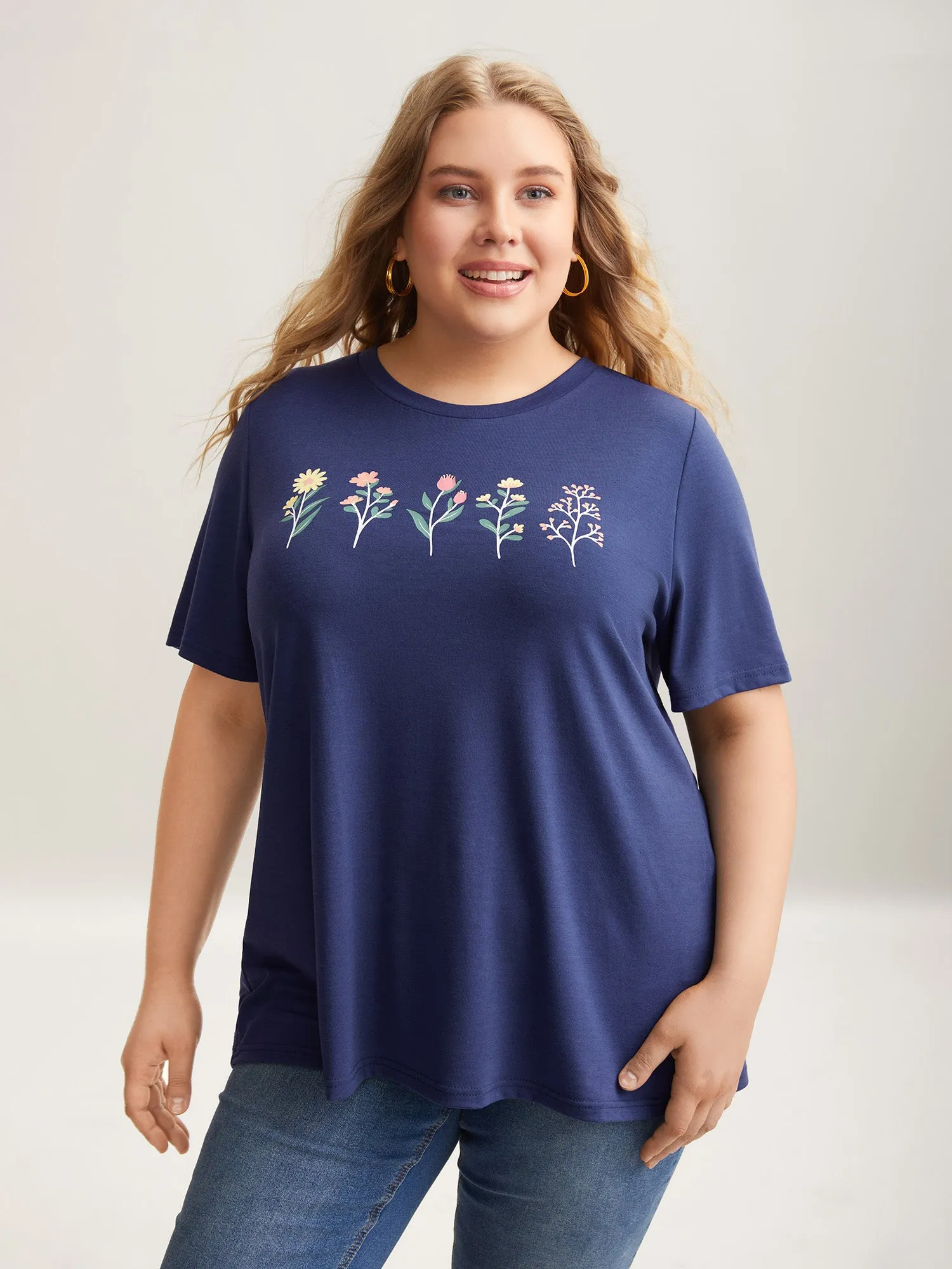 Plants Print Stretchy Crew Neck T-Shirt sold by Bloomchic product image thumbnail 2
