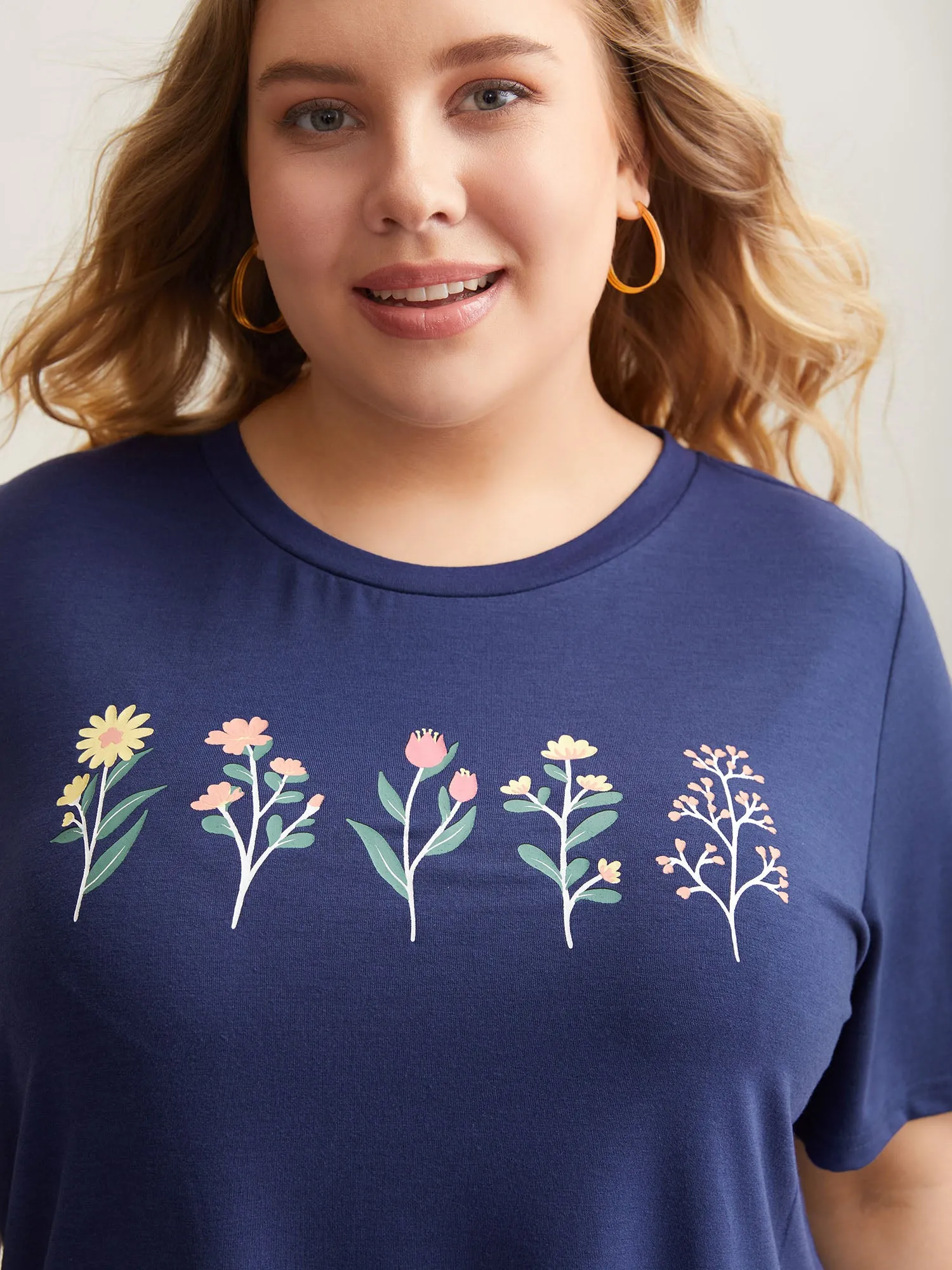 Plants Print Stretchy Crew Neck T-Shirt sold by Bloomchic