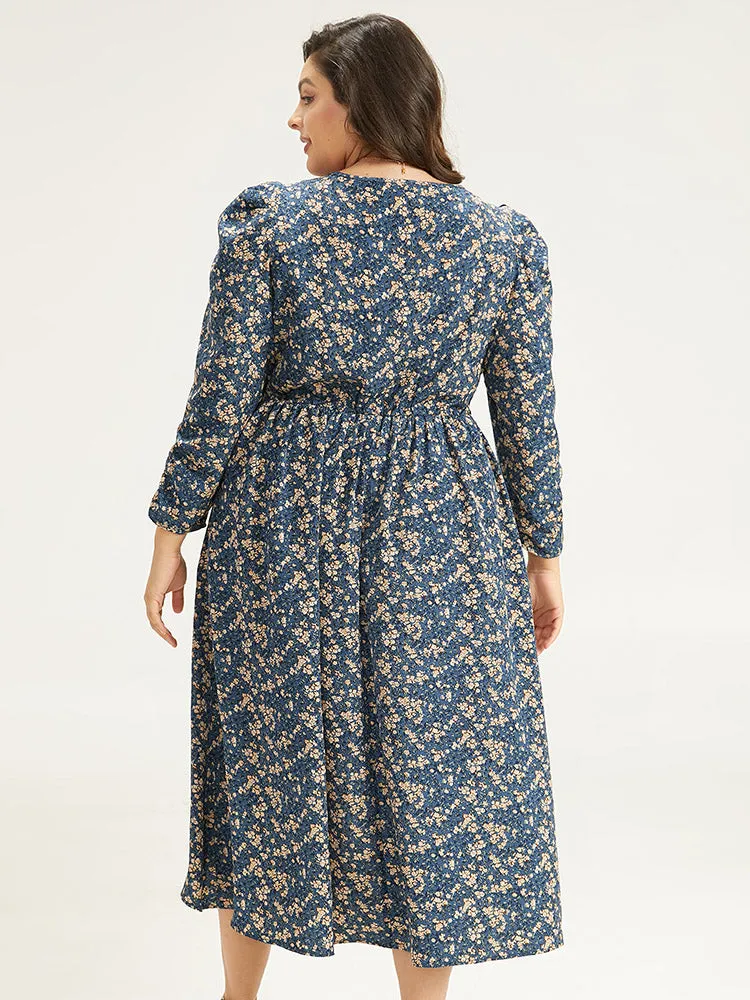 Ditsy Floral Ruched Puff Sleeve Dress sold by Bloomchic product image thumbnail 4
