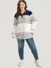 Striped Contrast Patchwork Drawstring Button Up Hooded Sweatshirt sold by Bloomchic