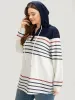 Striped Contrast Patchwork Drawstring Button Up Hooded Sweatshirt sold by Bloomchic