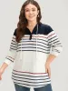 Striped Contrast Patchwork Drawstring Button Up Hooded Sweatshirt sold by Bloomchic