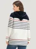 Striped Contrast Patchwork Drawstring Button Up Hooded Sweatshirt sold by Bloomchic