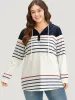 Striped Contrast Patchwork Drawstring Button Up Hooded Sweatshirt sold by Bloomchic