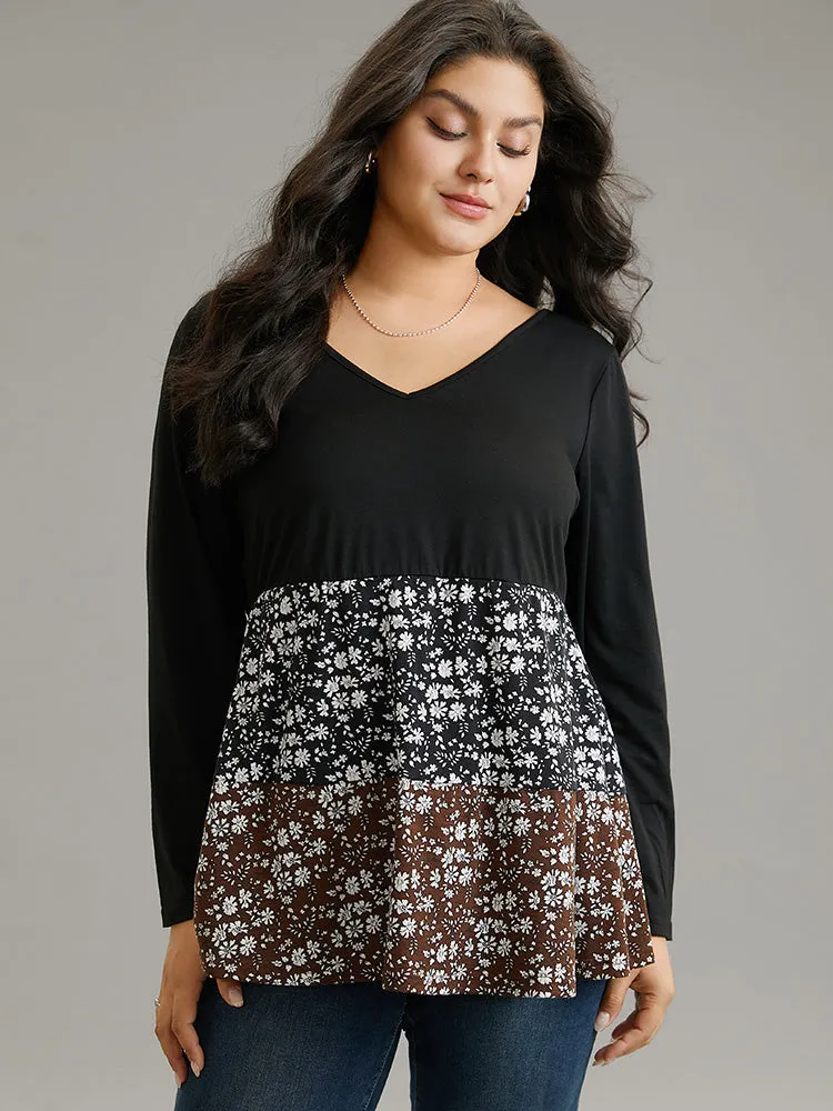 Ditsy Floral Colorblock Contrast Ruffle Hem T-shirt sold by Bloomchic product image thumbnail 4