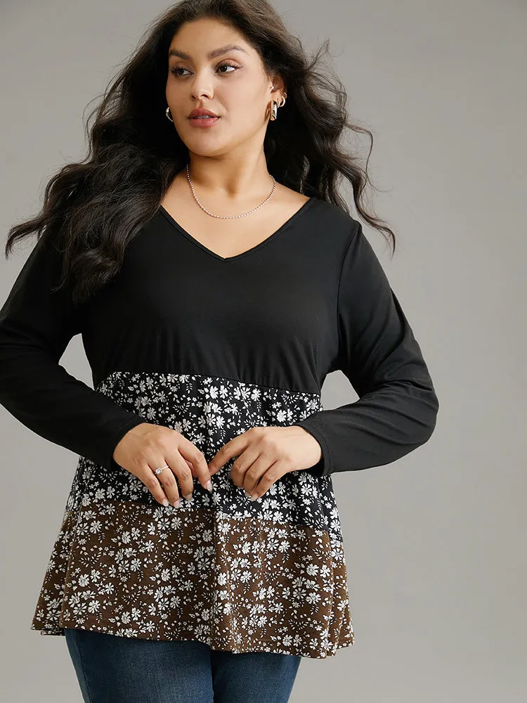 Ditsy Floral Colorblock Contrast Ruffle Hem T-shirt sold by Bloomchic product image thumbnail 3