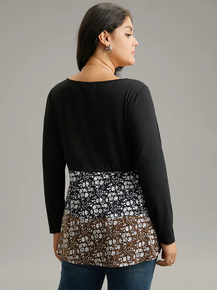 Ditsy Floral Colorblock Contrast Ruffle Hem T-shirt sold by Bloomchic product image thumbnail 2