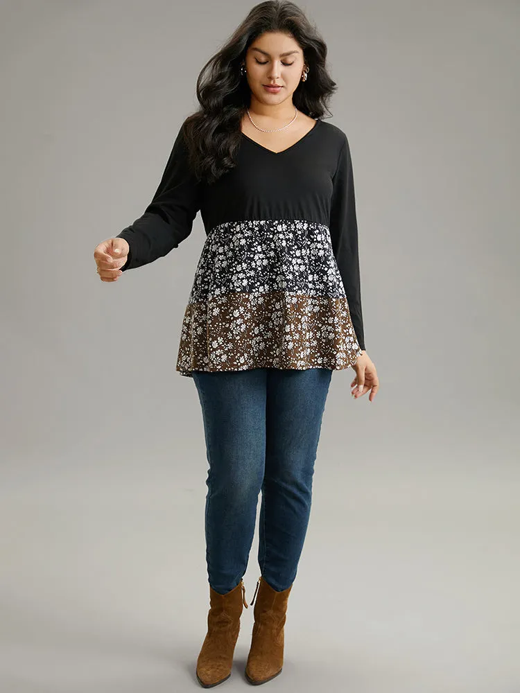 Ditsy Floral Colorblock Contrast Ruffle Hem T-shirt sold by Bloomchic product image thumbnail 5